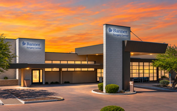 Banner Surgery Center Gilbert multi-specialty ambulatory surgery center in Mesa, Arizona at sunset