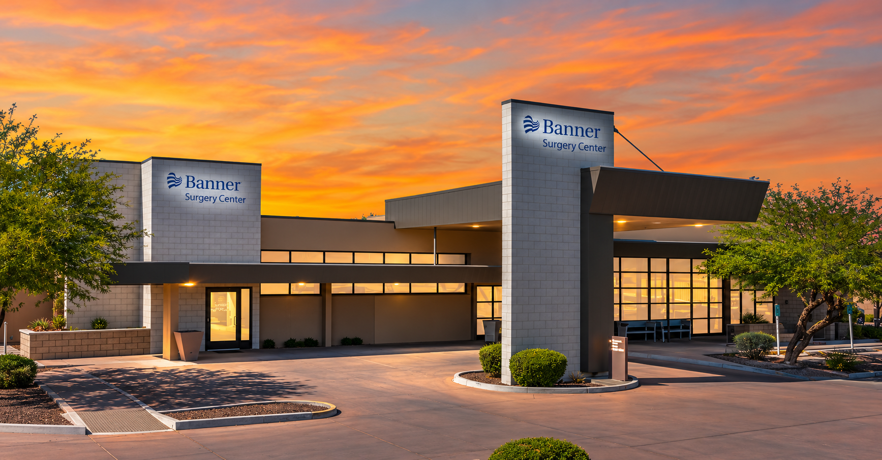 Banner Surgery Center Gilbert multi-specialty ambulatory surgery center in Mesa, Arizona at sunset